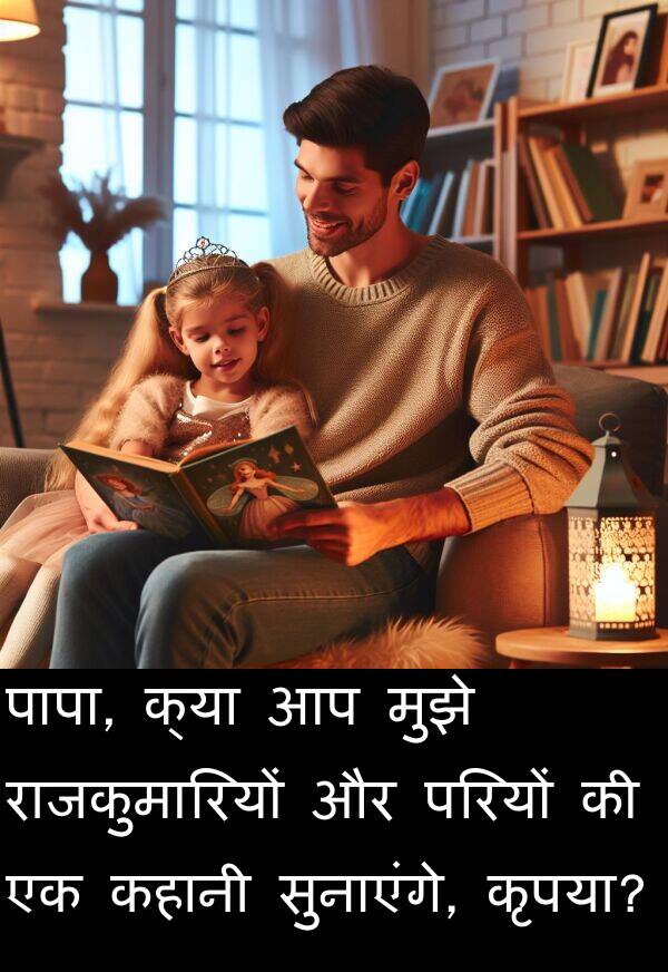 परियों: पापा, क्या आप मुझे राजकुमारियों और परियों की एक कहानी सुनाएंगे, कृपया?