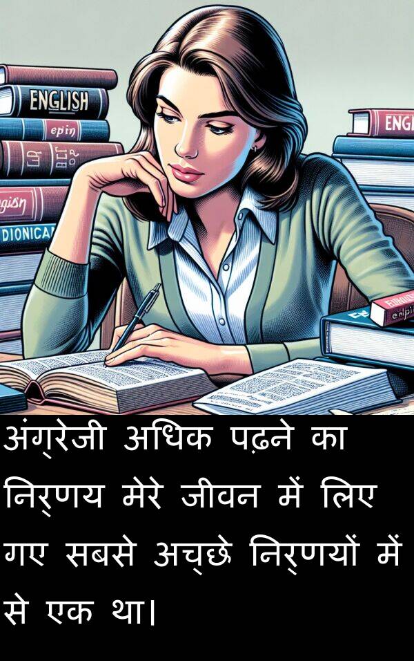 अच्छे: अंग्रेजी अधिक पढ़ने का निर्णय मेरे जीवन में लिए गए सबसे अच्छे निर्णयों में से एक था।