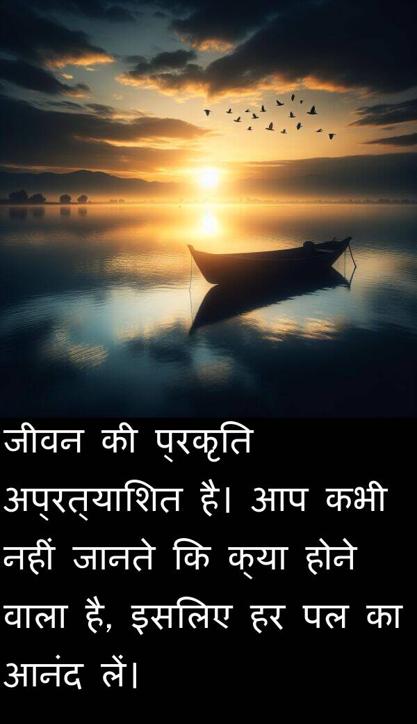 प्रकृति: जीवन की प्रकृति अप्रत्याशित है। आप कभी नहीं जानते कि क्या होने वाला है, इसलिए हर पल का आनंद लें।