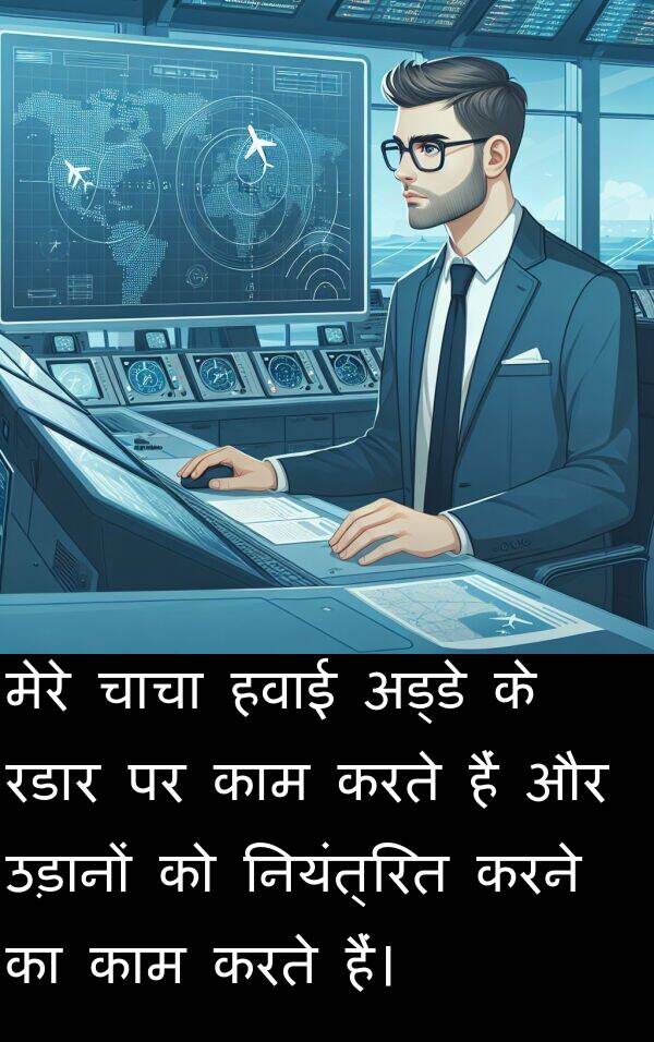 उड़ानों: मेरे चाचा हवाई अड्डे के रडार पर काम करते हैं और उड़ानों को नियंत्रित करने का काम करते हैं।