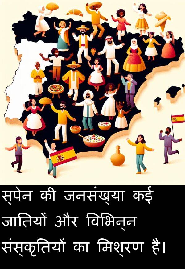 विभिन्न: स्पेन की जनसंख्या कई जातियों और विभिन्न संस्कृतियों का मिश्रण है।