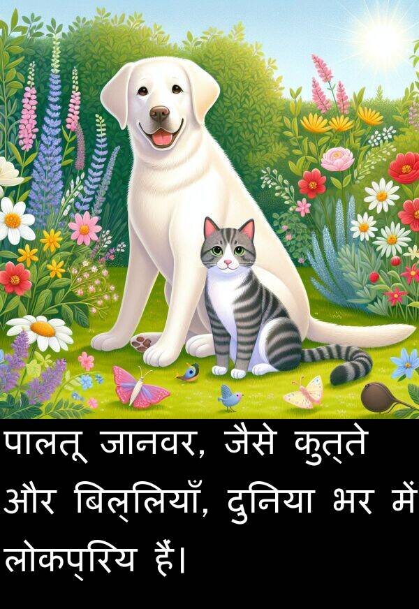 लोकप्रिय: पालतू जानवर, जैसे कुत्ते और बिल्लियाँ, दुनिया भर में लोकप्रिय हैं।