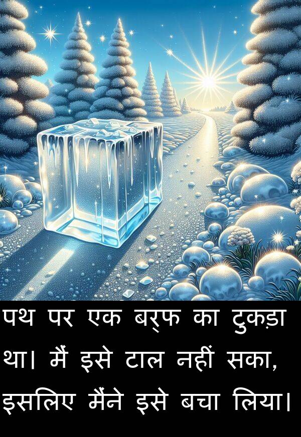 टाल: पथ पर एक बर्फ का टुकड़ा था। मैं इसे टाल नहीं सका, इसलिए मैंने इसे बचा लिया।