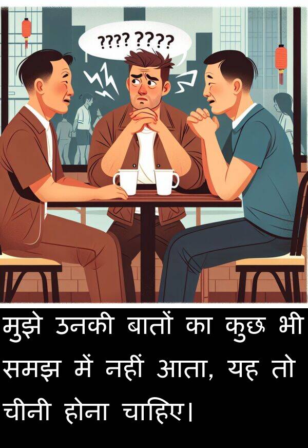 उनकी: मुझे उनकी बातों का कुछ भी समझ में नहीं आता, यह तो चीनी होना चाहिए।