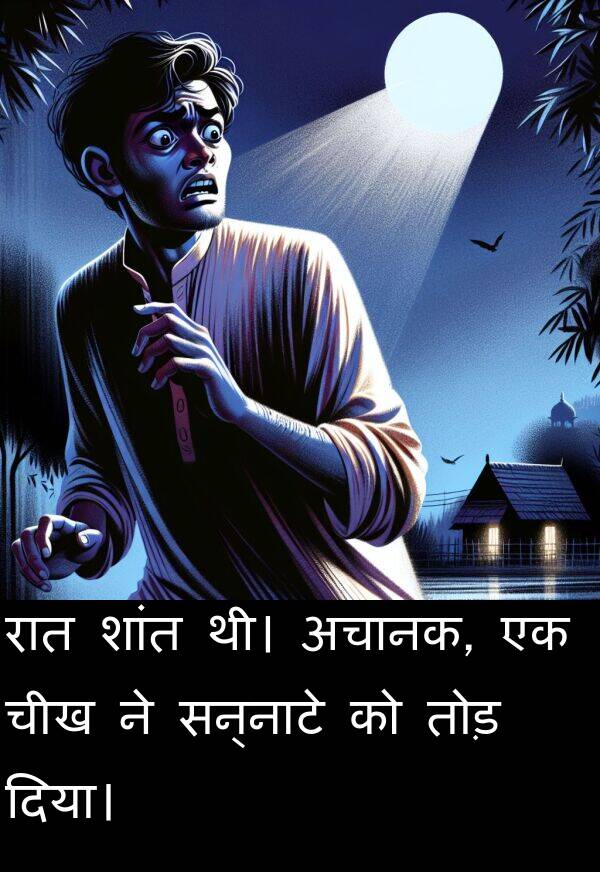 तोड़: रात शांत थी। अचानक, एक चीख ने सन्नाटे को तोड़ दिया।