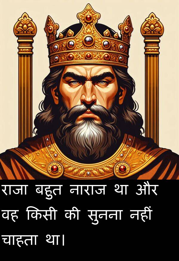 चाहता: राजा बहुत नाराज था और वह किसी की सुनना नहीं चाहता था।