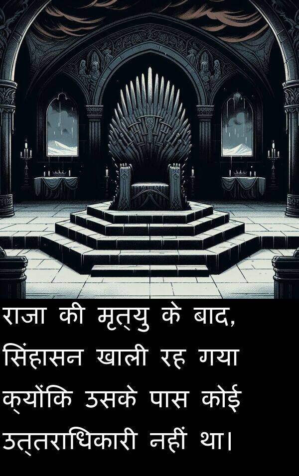 खाली: राजा की मृत्यु के बाद, सिंहासन खाली रह गया क्योंकि उसके पास कोई उत्तराधिकारी नहीं था।