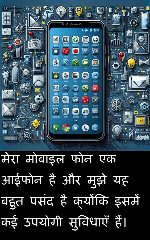 उपयोगी: मेरा मोबाइल फोन एक आईफोन है और मुझे यह बहुत पसंद है क्योंकि इसमें कई उपयोगी सुविधाएँ हैं।