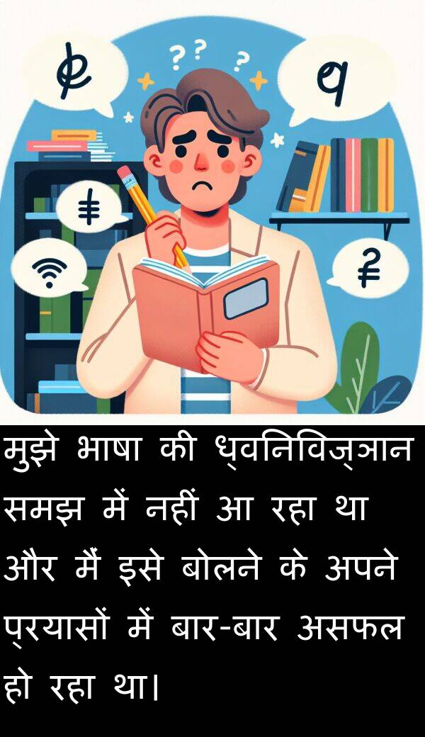 ध्वनिविज्ञान: मुझे भाषा की ध्वनिविज्ञान समझ में नहीं आ रहा था और मैं इसे बोलने के अपने प्रयासों में बार-बार असफल हो रहा था।