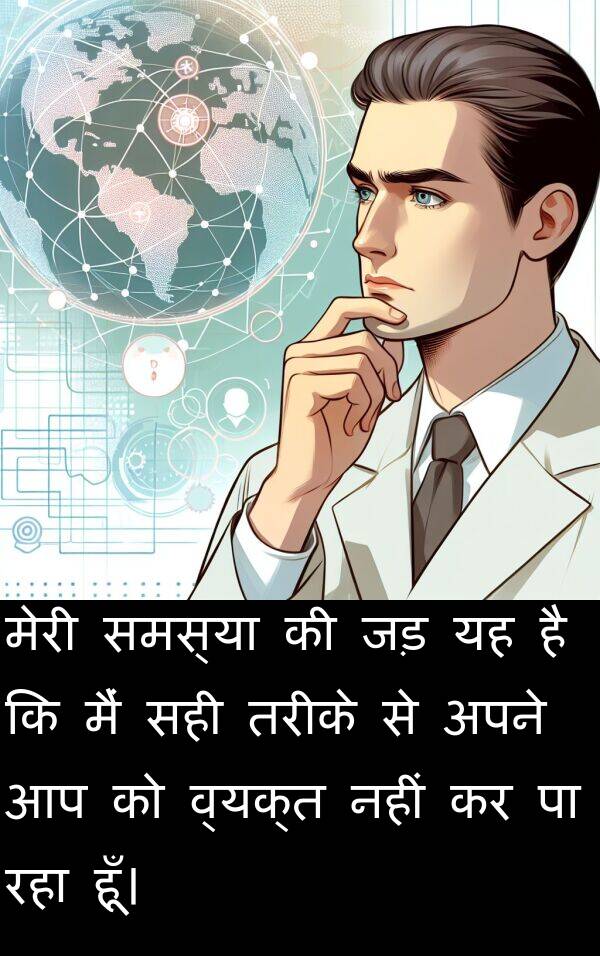 समस्या: मेरी समस्या की जड़ यह है कि मैं सही तरीके से अपने आप को व्यक्त नहीं कर पा रहा हूँ।