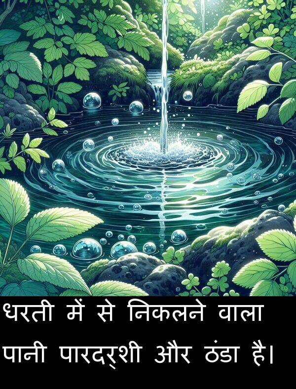 धरती: धरती में से निकलने वाला पानी पारदर्शी और ठंडा है।
