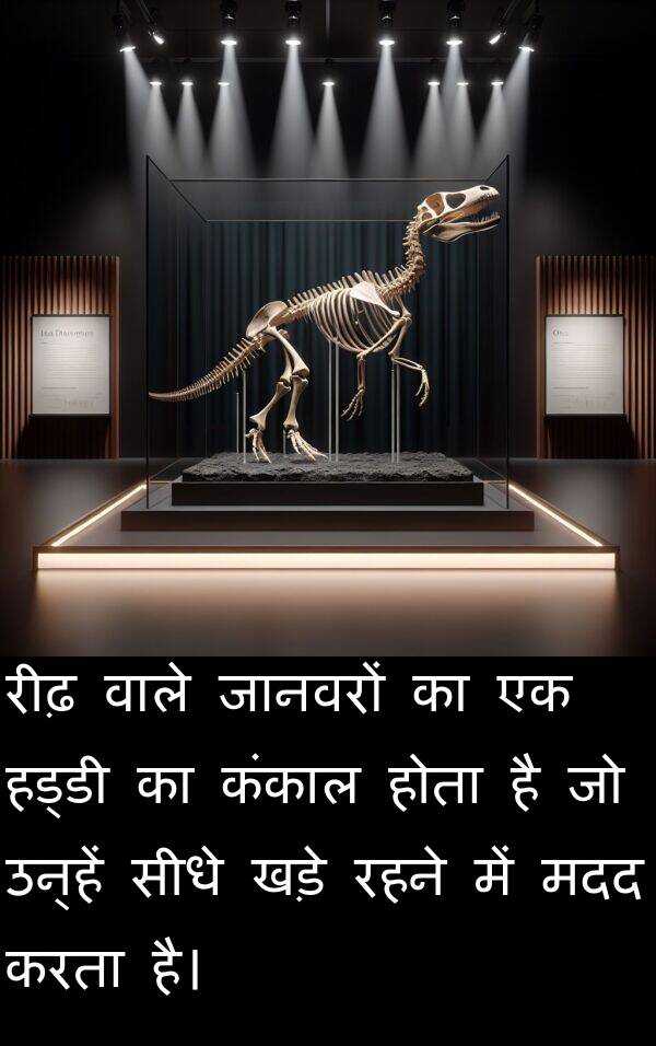 खड़े: रीढ़ वाले जानवरों का एक हड्डी का कंकाल होता है जो उन्हें सीधे खड़े रहने में मदद करता है।