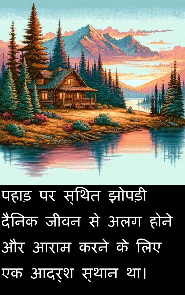पहाड़: पहाड़ पर स्थित झोपड़ी दैनिक जीवन से अलग होने और आराम करने के लिए एक आदर्श स्थान था।