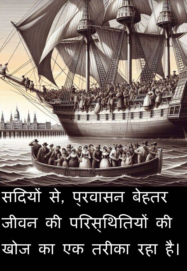 परिस्थितियों: सदियों से, प्रवासन बेहतर जीवन की परिस्थितियों की खोज का एक तरीका रहा है।