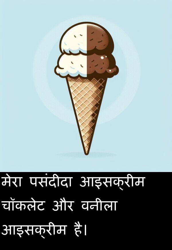 पसंदीदा: मेरा पसंदीदा आइसक्रीम चॉकलेट और वनीला आइसक्रीम है।