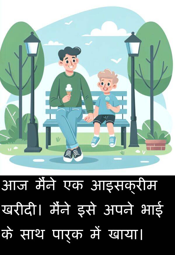खरीदी।: आज मैंने एक आइसक्रीम खरीदी। मैंने इसे अपने भाई के साथ पार्क में खाया।