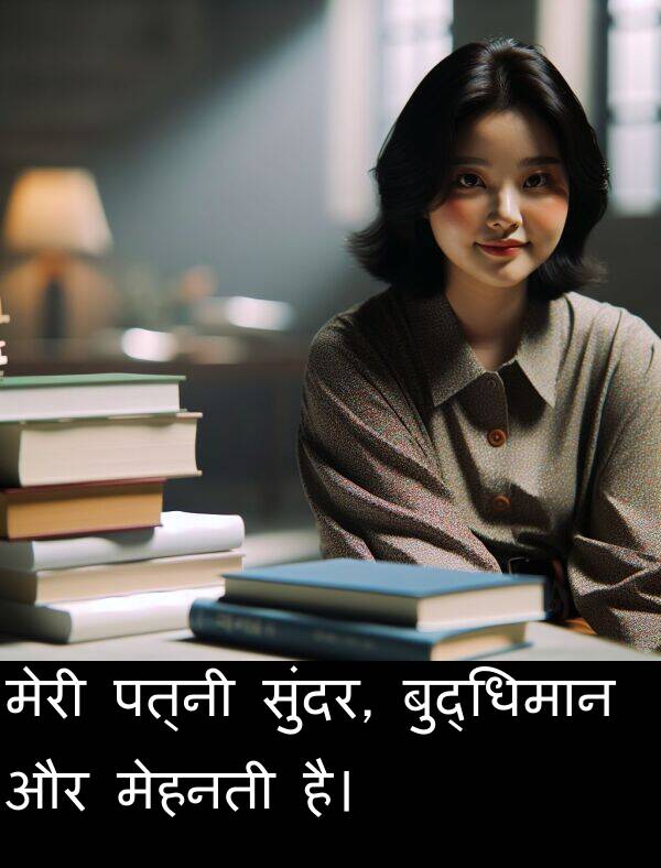 पत्नी: मेरी पत्नी सुंदर, बुद्धिमान और मेहनती है।