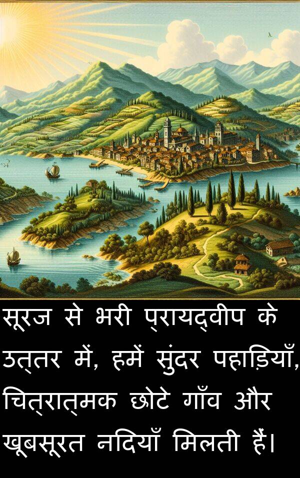 उत्तर: सूरज से भरी प्रायद्वीप के उत्तर में, हमें सुंदर पहाड़ियाँ, चित्रात्मक छोटे गाँव और खूबसूरत नदियाँ मिलती हैं।