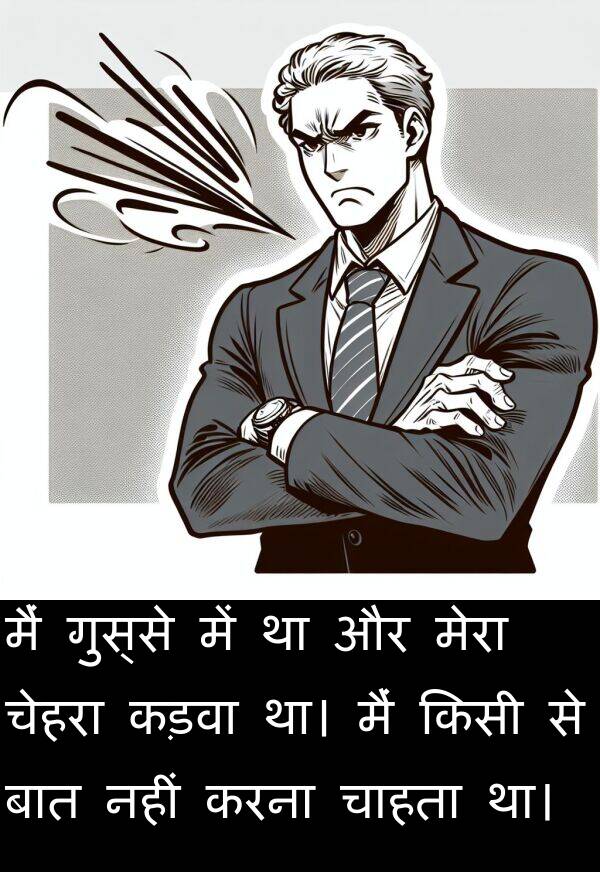 गुस्से: मैं गुस्से में था और मेरा चेहरा कड़वा था। मैं किसी से बात नहीं करना चाहता था।