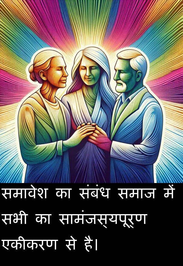 संबंध: समावेश का संबंध समाज में सभी का सामंजस्यपूर्ण एकीकरण से है।