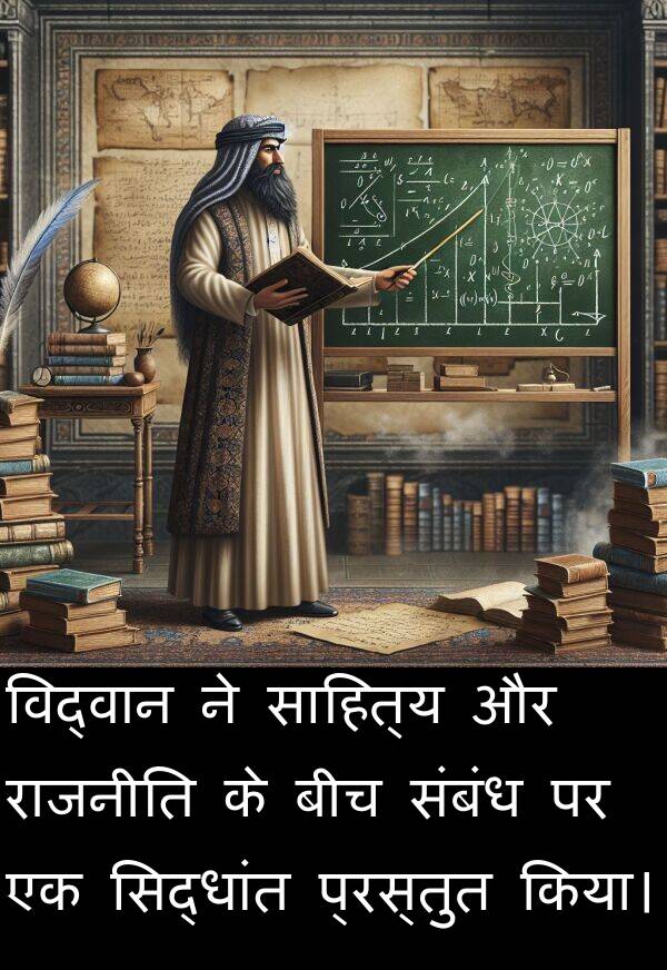 राजनीति: विद्वान ने साहित्य और राजनीति के बीच संबंध पर एक सिद्धांत प्रस्तुत किया।