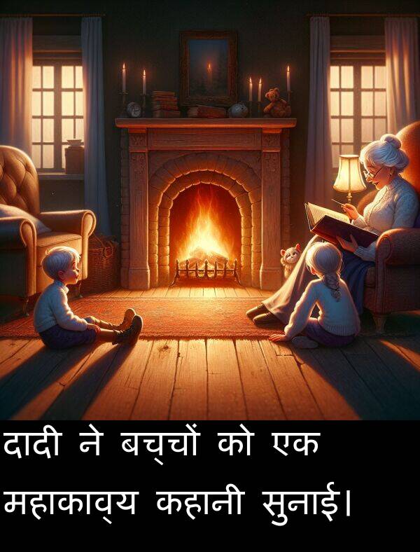 महाकाव्य: दादी ने बच्चों को एक महाकाव्य कहानी सुनाई।