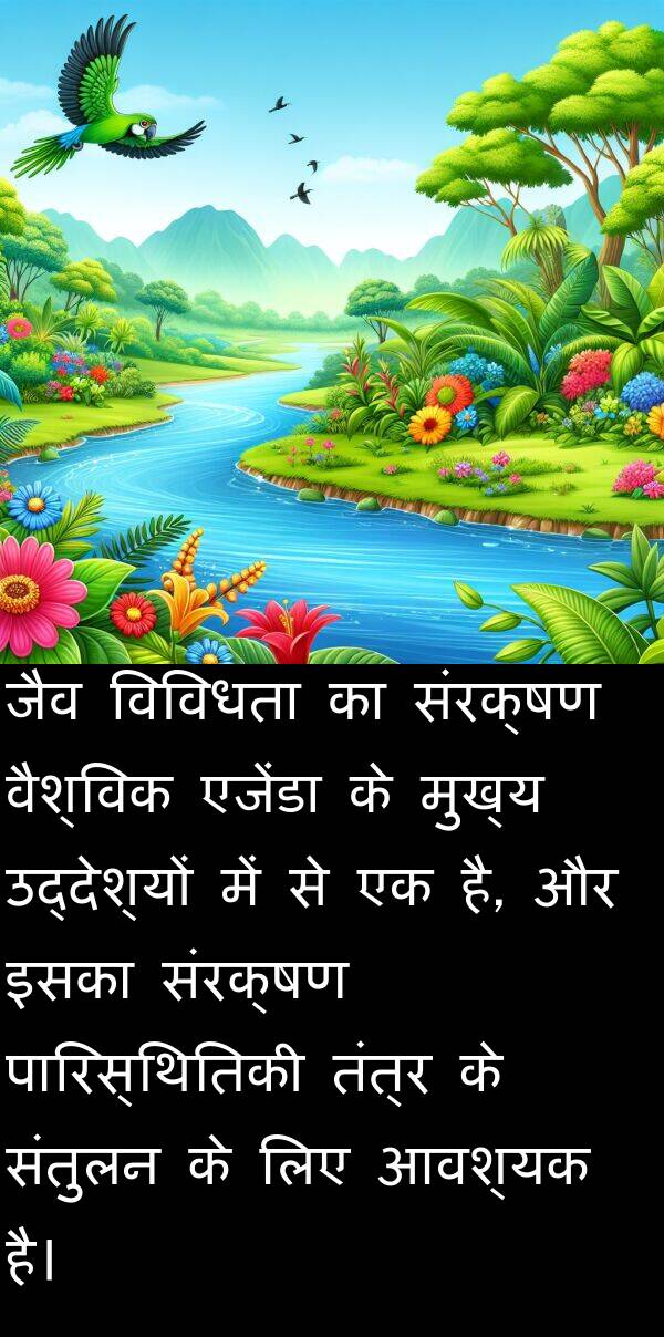 उद्देश्यों: जैव विविधता का संरक्षण वैश्विक एजेंडा के मुख्य उद्देश्यों में से एक है, और इसका संरक्षण पारिस्थितिकी तंत्र के संतुलन के लिए आवश्यक है।