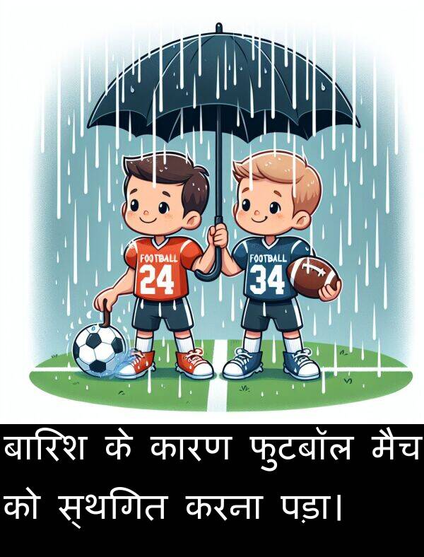 फुटबॉल: बारिश के कारण फुटबॉल मैच को स्थगित करना पड़ा।