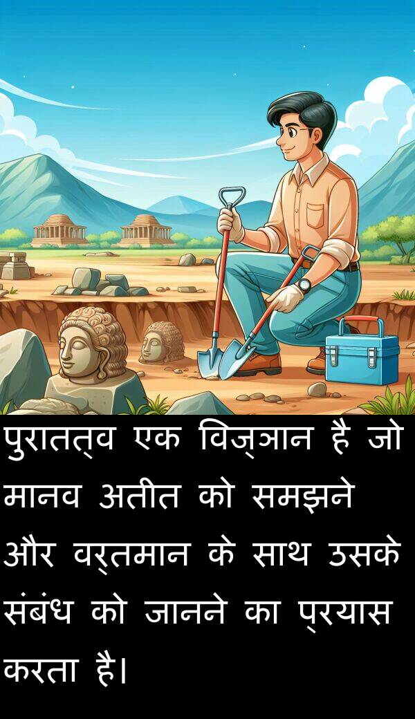समझने: पुरातत्व एक विज्ञान है जो मानव अतीत को समझने और वर्तमान के साथ उसके संबंध को जानने का प्रयास करता है।