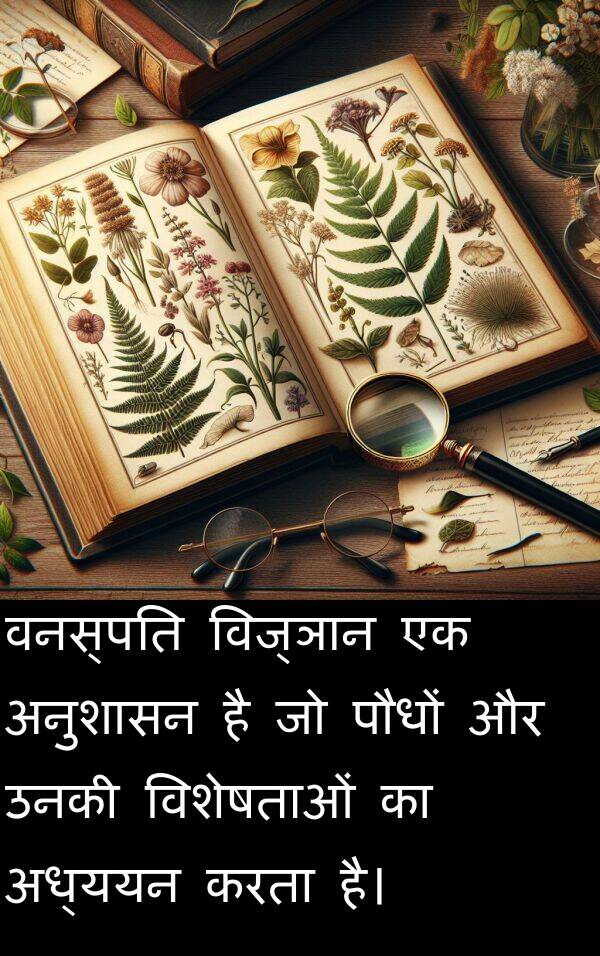 उनकी: वनस्पति विज्ञान एक अनुशासन है जो पौधों और उनकी विशेषताओं का अध्ययन करता है।