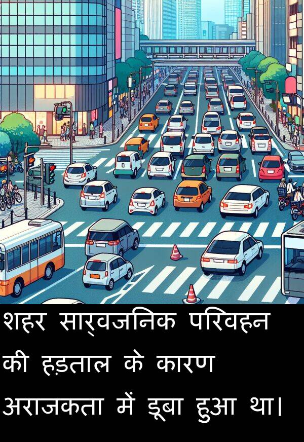 परिवहन: शहर सार्वजनिक परिवहन की हड़ताल के कारण अराजकता में डूबा हुआ था।