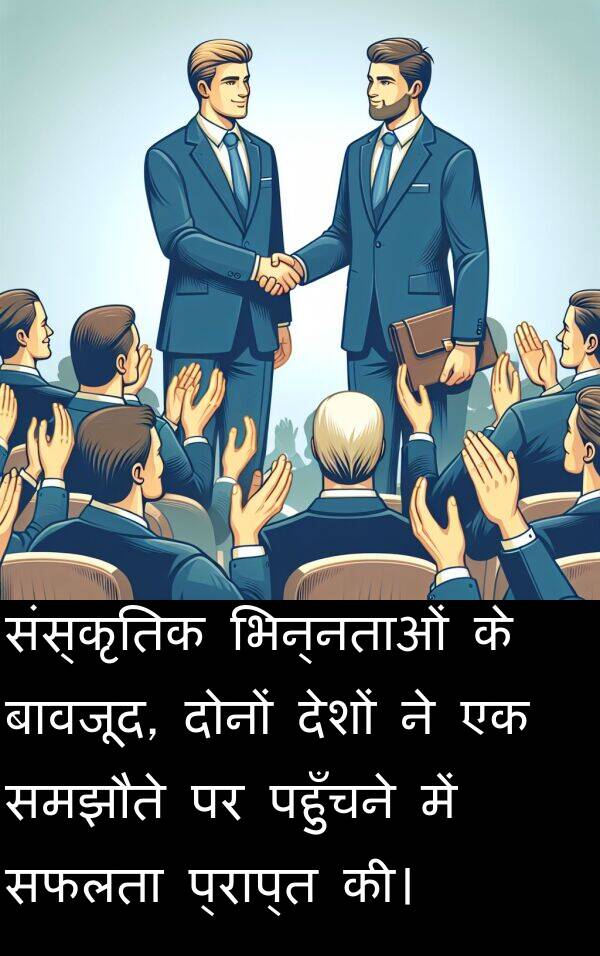 पहुँचने: संस्कृतिक भिन्नताओं के बावजूद, दोनों देशों ने एक समझौते पर पहुँचने में सफलता प्राप्त की।