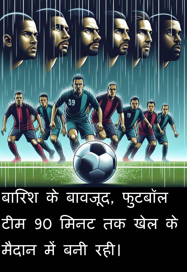 खेल: बारिश के बावजूद, फुटबॉल टीम 90 मिनट तक खेल के मैदान में बनी रही।
