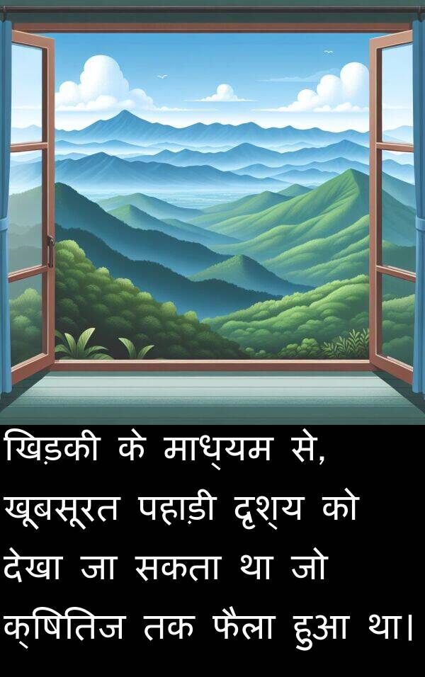 खूबसूरत: खिड़की के माध्यम से, खूबसूरत पहाड़ी दृश्य को देखा जा सकता था जो क्षितिज तक फैला हुआ था।