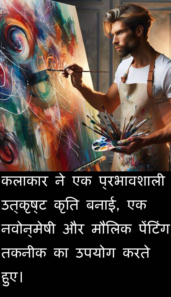 उत्कृष्ट: कलाकार ने एक प्रभावशाली उत्कृष्ट कृति बनाई, एक नवोन्मेषी और मौलिक पेंटिंग तकनीक का उपयोग करते हुए।