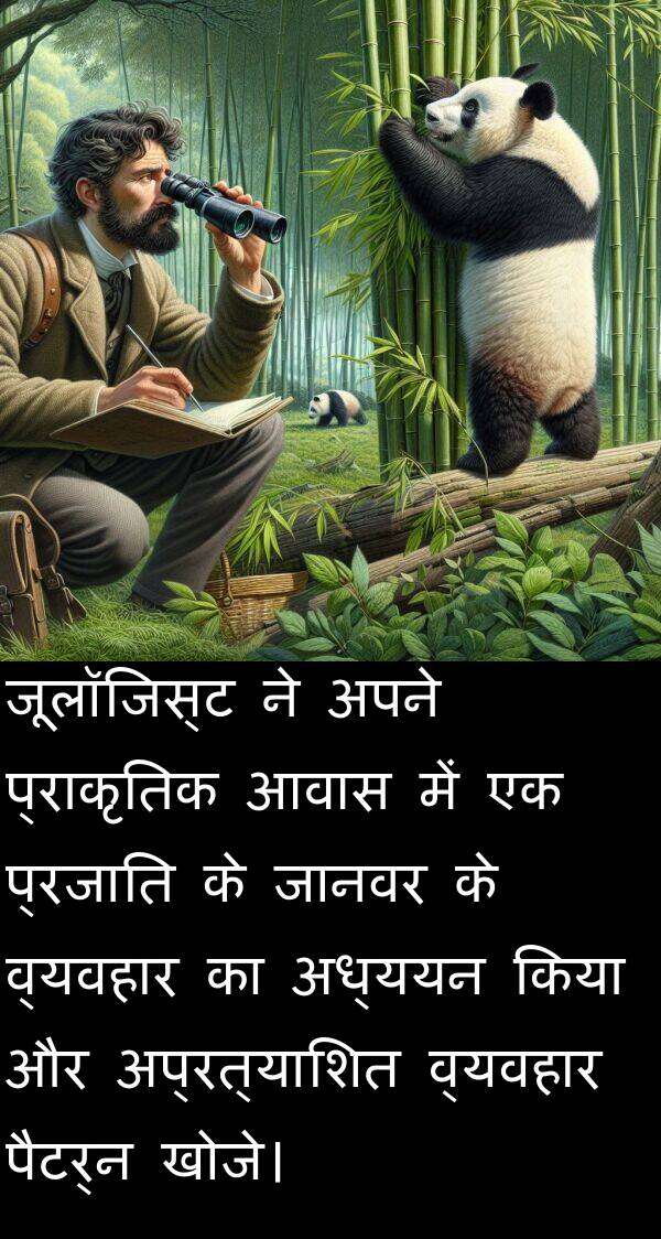 आवास: जूलॉजिस्ट ने अपने प्राकृतिक आवास में एक प्रजाति के जानवर के व्यवहार का अध्ययन किया और अप्रत्याशित व्यवहार पैटर्न खोजे।