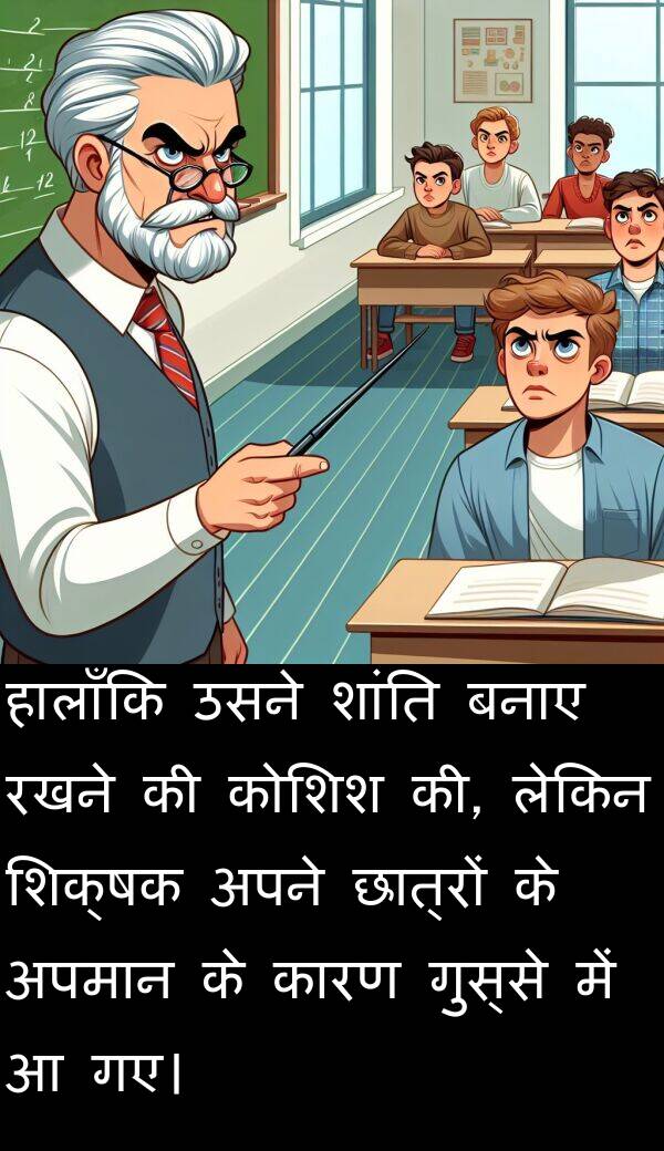 छात्रों: हालाँकि उसने शांति बनाए रखने की कोशिश की, लेकिन शिक्षक अपने छात्रों के अपमान के कारण गुस्से में आ गए।