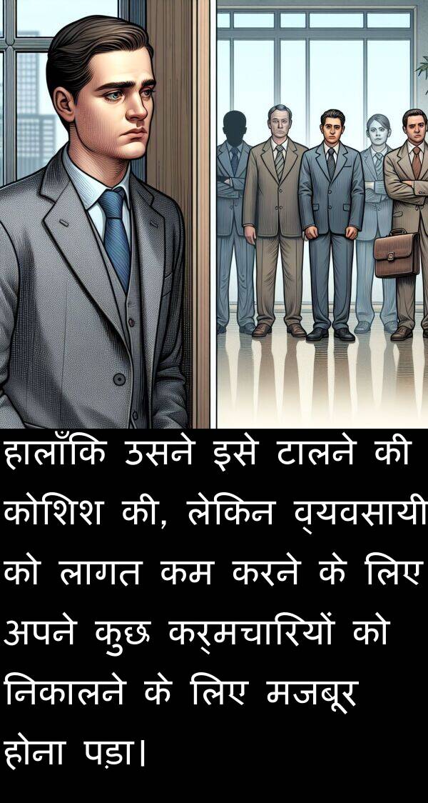 लागत: हालाँकि उसने इसे टालने की कोशिश की, लेकिन व्यवसायी को लागत कम करने के लिए अपने कुछ कर्मचारियों को निकालने के लिए मजबूर होना पड़ा।