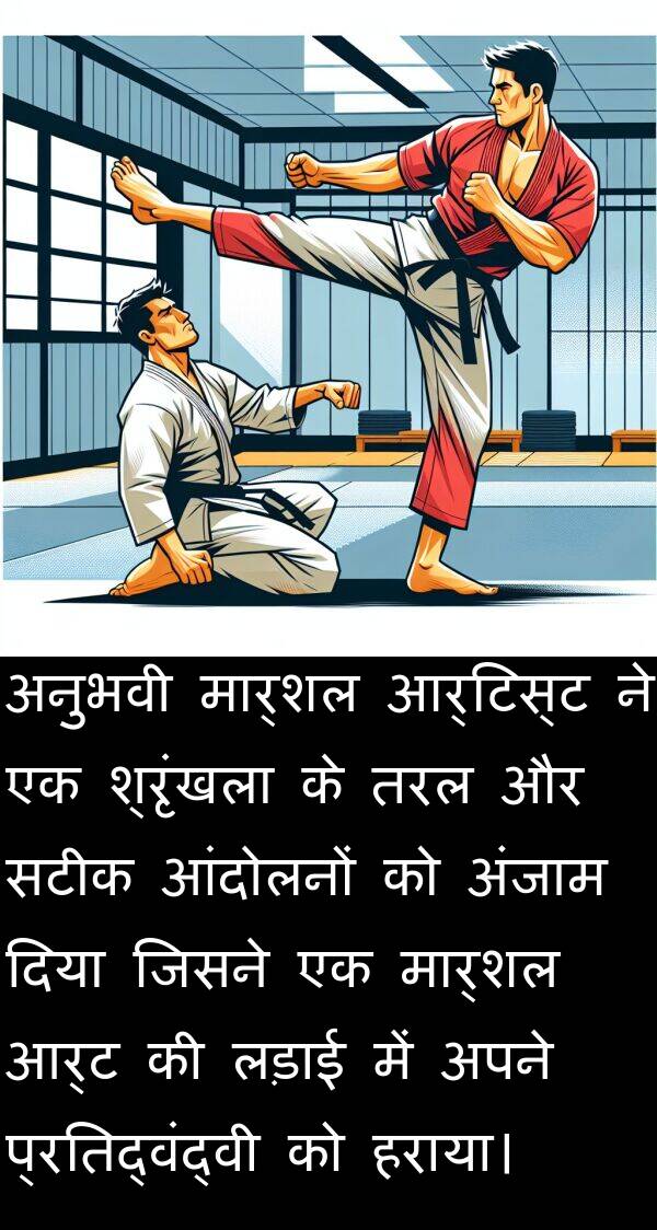 लड़ाई: अनुभवी मार्शल आर्टिस्ट ने एक श्रृंखला के तरल और सटीक आंदोलनों को अंजाम दिया जिसने एक मार्शल आर्ट की लड़ाई में अपने प्रतिद्वंद्वी को हराया।