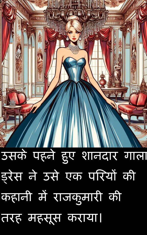 परियों: उसके पहने हुए शानदार गाला ड्रेस ने उसे एक परियों की कहानी में राजकुमारी की तरह महसूस कराया।
