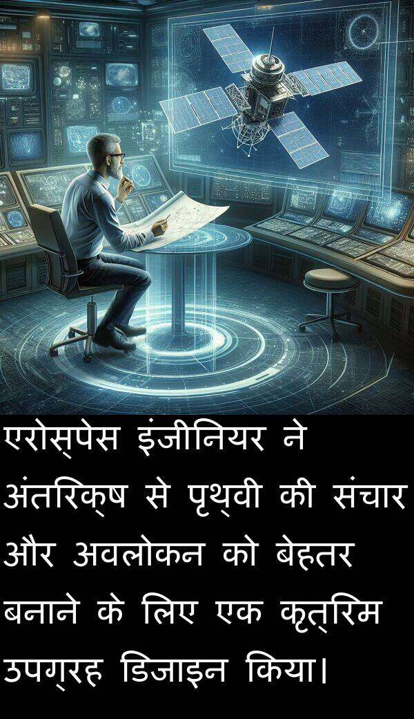 उपग्रह: एरोस्पेस इंजीनियर ने अंतरिक्ष से पृथ्वी की संचार और अवलोकन को बेहतर बनाने के लिए एक कृत्रिम उपग्रह डिजाइन किया।