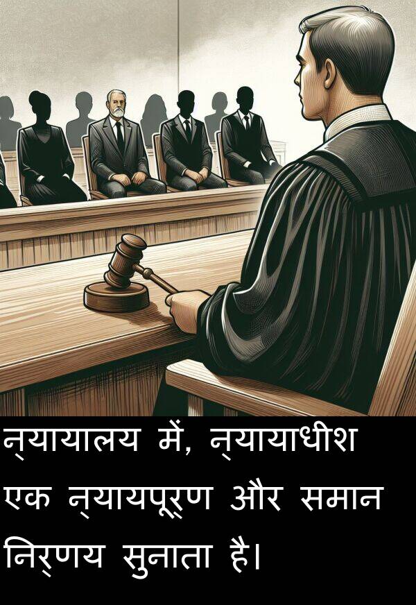 न्यायाधीश: न्यायालय में, न्यायाधीश एक न्यायपूर्ण और समान निर्णय सुनाता है।