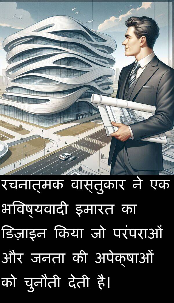 परंपराओं: रचनात्मक वास्तुकार ने एक भविष्यवादी इमारत का डिज़ाइन किया जो परंपराओं और जनता की अपेक्षाओं को चुनौती देती है।