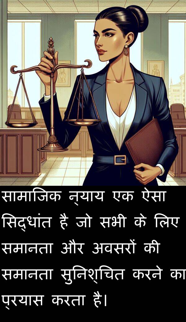 न्याय: सामाजिक न्याय एक ऐसा सिद्धांत है जो सभी के लिए समानता और अवसरों की समानता सुनिश्चित करने का प्रयास करता है।