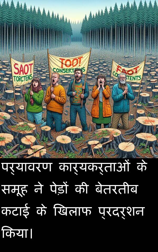 पर्यावरण: पर्यावरण कार्यकर्ताओं के समूह ने पेड़ों की बेतरतीब कटाई के खिलाफ प्रदर्शन किया।
