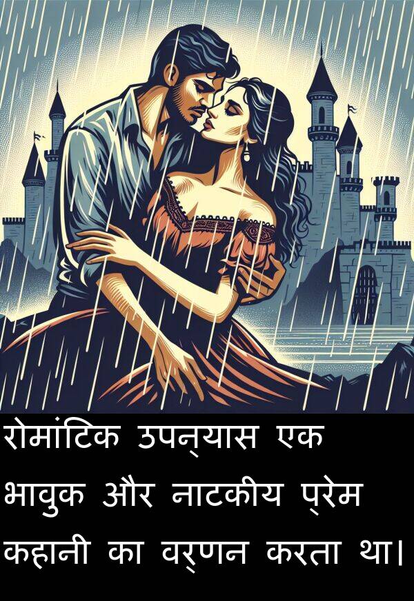 नाटकीय: रोमांटिक उपन्यास एक भावुक और नाटकीय प्रेम कहानी का वर्णन करता था।