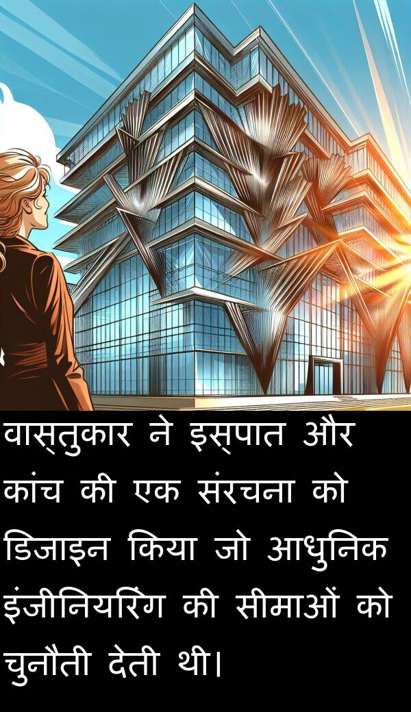कांच: वास्तुकार ने इस्पात और कांच की एक संरचना को डिजाइन किया जो आधुनिक इंजीनियरिंग की सीमाओं को चुनौती देती थी।