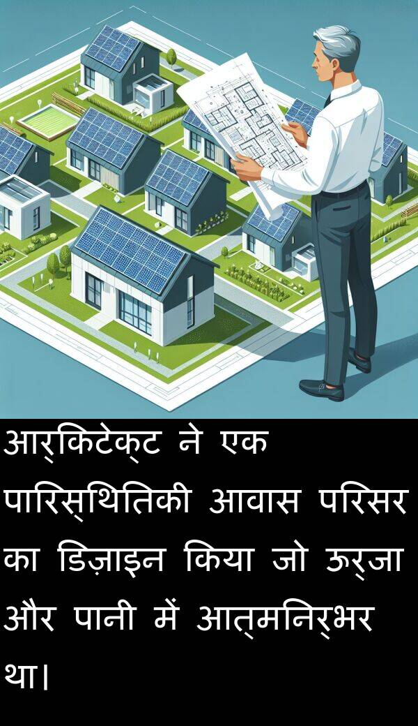 आवास: आर्किटेक्ट ने एक पारिस्थितिकी आवास परिसर का डिज़ाइन किया जो ऊर्जा और पानी में आत्मनिर्भर था।