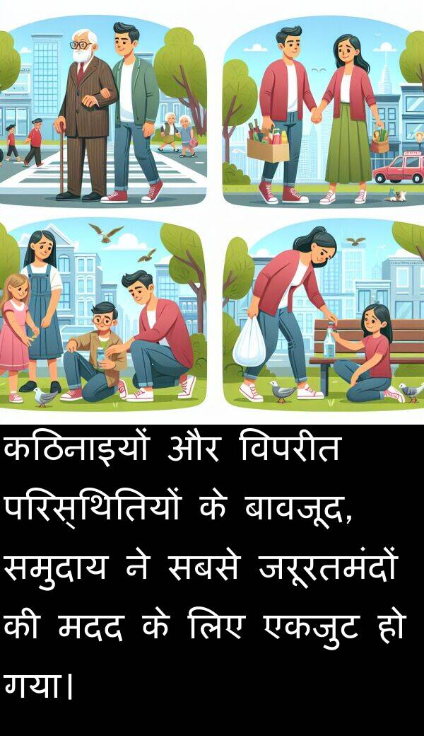 परिस्थितियों: कठिनाइयों और विपरीत परिस्थितियों के बावजूद, समुदाय ने सबसे जरूरतमंदों की मदद के लिए एकजुट हो गया।