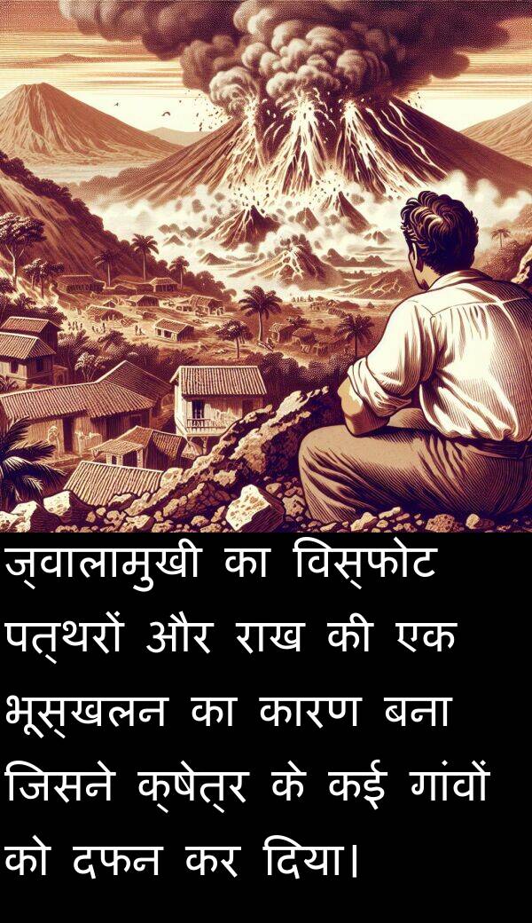 पत्थरों: ज्वालामुखी का विस्फोट पत्थरों और राख की एक भूस्खलन का कारण बना जिसने क्षेत्र के कई गांवों को दफन कर दिया।